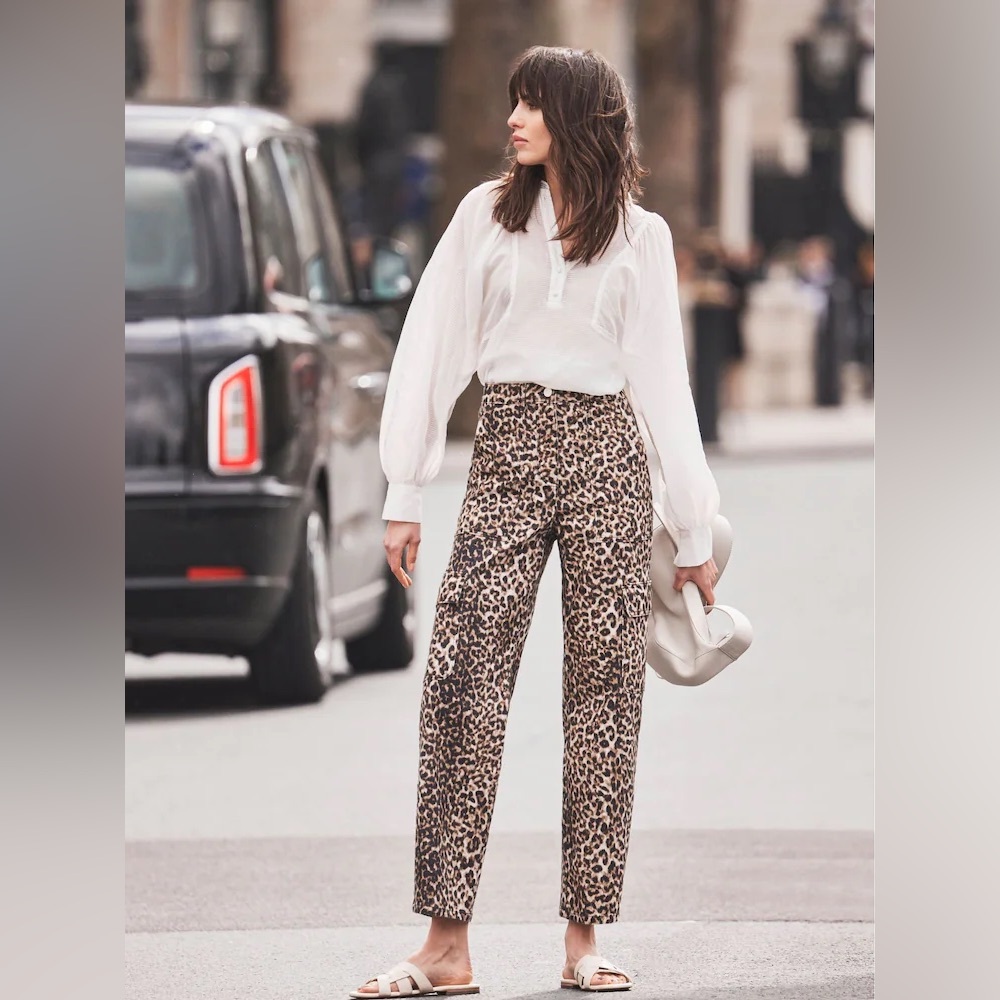 Mint Velvet Brown Leopard Print Straight Cargo Jeans